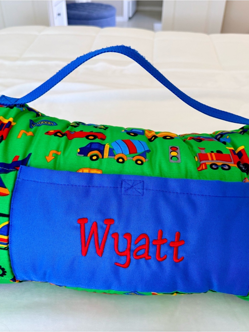 Stephen Joseph Green & Blue Vehicles Nap Mat - Wyatt Monogram
